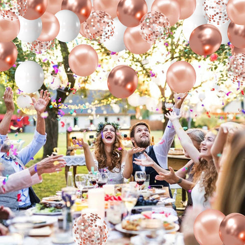 Zesliwy Rose Gold Confetti Balloons, 50 Pack 12 inch White and Rose Gold Latex Balloons for Party Decorations