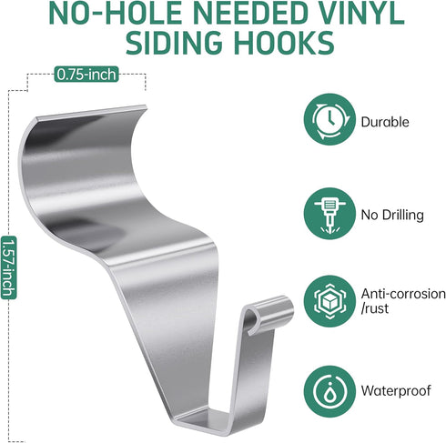 Vinyl Siding Hooks (30 Pack), Heavy Duty Hangers Clips for Hanging Outdoor Lights and Wreath Decor