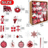 Set, 70 Christmas Tree Ball Ornaments ct Classical Red White Candy Train Theme Xmas Assorted Ornaments, Shatterproof