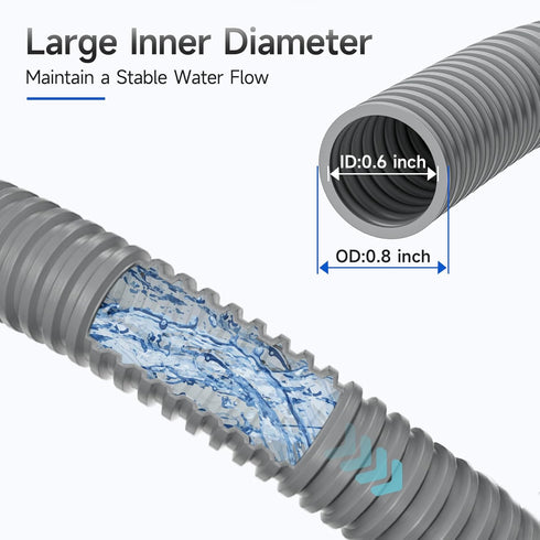 10 FT Dishwasher Drain Hose, Corrugated and Flexible Replacement with Clamps, Fits 11/16", 1", 1-1/8"