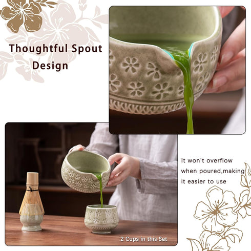 Set, 10 Set 2 Buucup Matcha Whisk Pcs Matcha Includes Matcha Bowl, Cups, Matcha Whisk and Holder, Bamboo Scoop