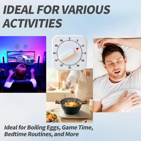 Square 60 Minute Mechanical Kitchen Timer - Visual Cooking Timer Clock with Loud Alarm - Ideal for Baking, Kitchen