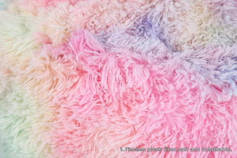 Asuprui Pouf Ottoman, Unstuffed Round Bean Bag Poof Seat, Soft Faux Fur Footrest Stool 20x20x12 Inches, Rainbow Cover