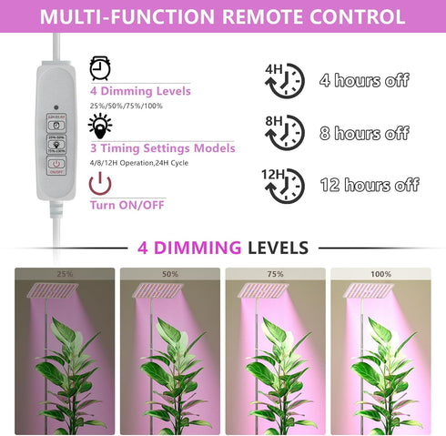 18W Plants,12-59 Inches 4H/8H/12H, 4 Dimmable BESTVA Grow Lights for Indoor Plants with Stand, Full Spectrum LED Plant