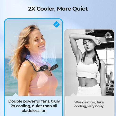 AMACOOL Neck Fan - Battery Operated Neckband Fan, Hands-Free Wearable Personal Fan for Hot Flashes, Travel (Black)