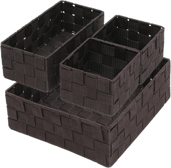 Drawer Organizer Bins, Set of 4 Woven Storage Stackable Box for Organizing Drawers, Shelves, Cabinets, and Dressers