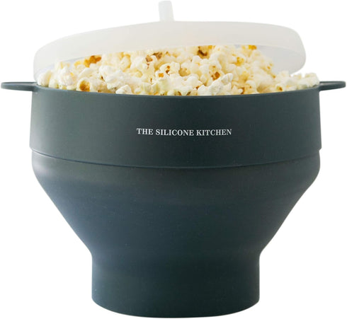 The Silicone Kitchen Collapsible Microwave Popcorn Maker Bowl, Non-Toxic, Dishwasher Safe, Dark Blue.