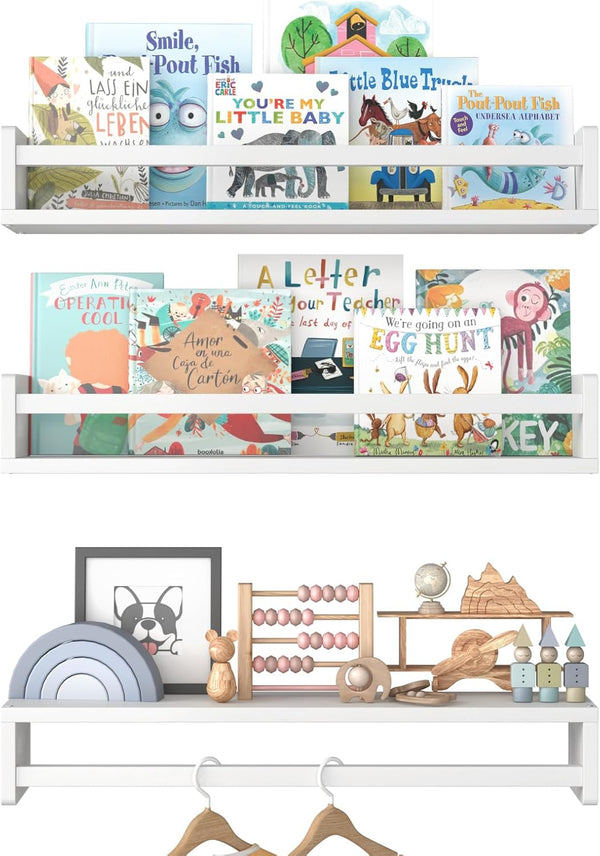 Floating Nursery Book Shelves for Wall, 15.7 Inch Nature Solid Wood Wall