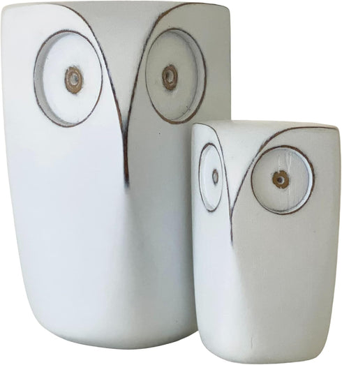 Wise Owl Decor Statue Sculptures Set of 2 Small White Resin Figurines,