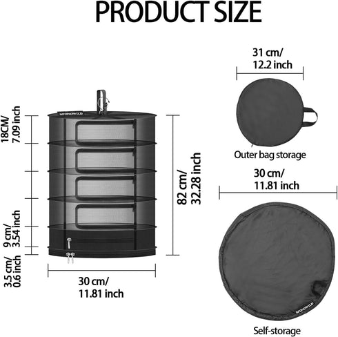 5 Herb Drying Rack Hanging Mesh, Small Layer Plant Drying Rack with Door Type Zipper & Closed Storage Compartment