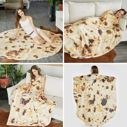 SeaRoomy Burritos Tortilla Throw Blanket, Novelty Tortilla Round Blanket for Adults and Kids