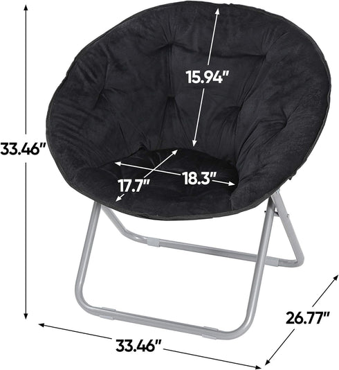 Saturnpower Faux-Fur Folding Chair, Moon Chair Soft Lounge Chair for Lounging, Bedroom, Dorm Rooms or Apartments, Black
