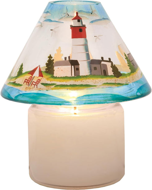 Hand Painted Glass Lighthouse Beach Scene Jar Candle Shade Topper, 4 x 6-Inch