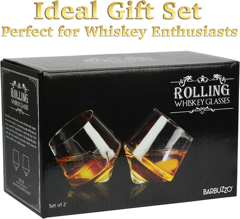 Barbuzzo Rolling Whiskey Glasses Set of 2 - Hand-Blown Stemless Glasses for Better Aeration