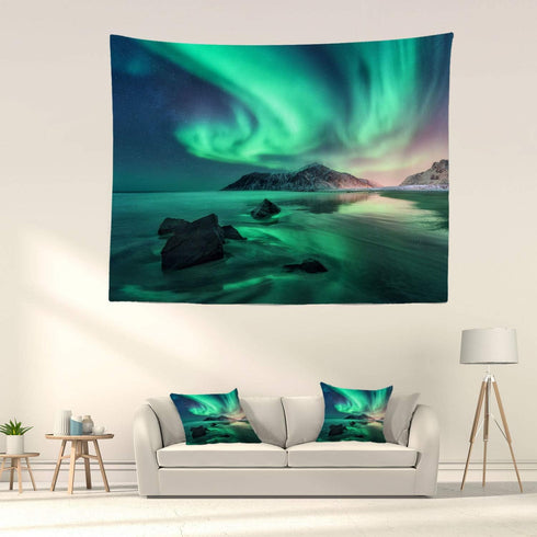 Batmerry Northern Lights Tapestry, Space Galaxy Night Starry Image, Picnic Mat, Beach Towel, 51.2 x 59.1 Inches