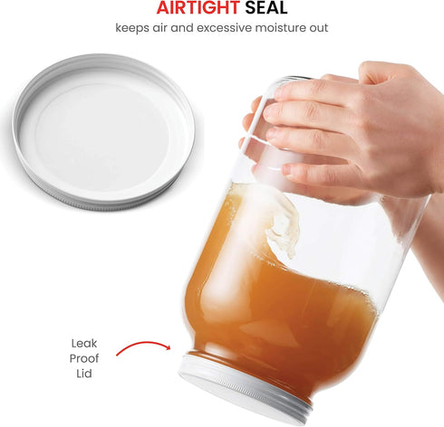 2 Pack 1 Gallon Glass Jar With Lid - Large Airtight Metal Lids, BPA-Free, Wide Mouth Sun Tea Jar for Storage