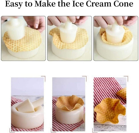 Crispy Waffle Cone Kit, Plastic Ice Cream Maker Cone Roller Tool, DIY Mold for Kitchen Waffle Cone Making