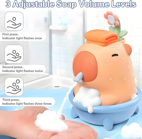 IPX7 9.5oz, Capybara Automatic Soap Dispenser - Cute Kids Touchless Foam Soap Dispenser, Waterproof USB Rechargeable