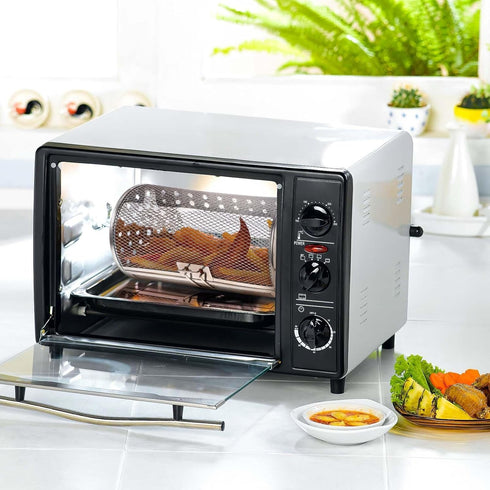 360 Degree Heating Air Fryer Oven Basket, Stainless Steel Rotisserie Cages for Baking Nuts, Coffee Beans, BBQ Roaster
