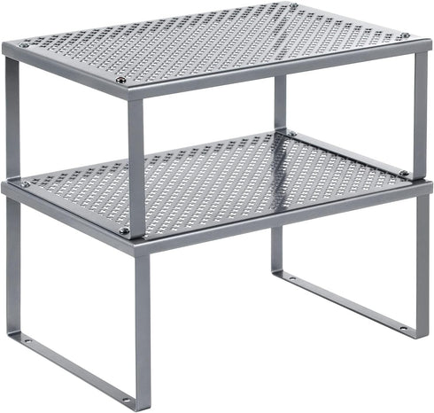 SONGMICS Spice Racks - Set of 2 Metal Cabinet Shelf Organizers, Stackable, Expandable, Silver