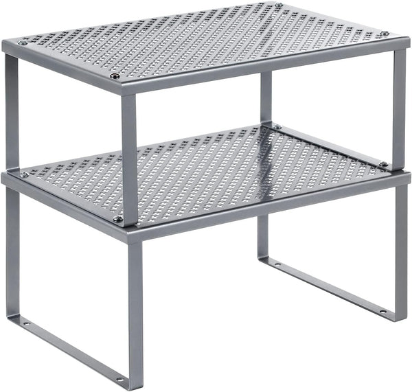SONGMICS Spice Racks - Set of 2 Metal Cabinet Shelf Organizers, Stackable, Expandable, Silver