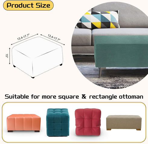 uxcell Ottomen Cover Square, Jacquard Ottomen Slipcover with Elastic Bottom, Stretchable Footrest Stool Covers