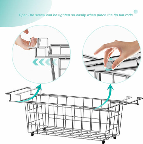 17.5"~20.4", 2 pack SANNO Chest Freezer Baskets, Stainless Steel Storage Organizer Bins with Sturdy Handles for Chest