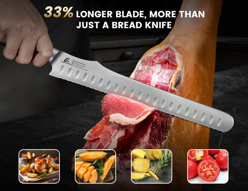 9 Inch CoquusAid Bread Knife for Homemade Bread, Multifunction Serrated Knife, Razor Sharp Slicer, High Carbon German