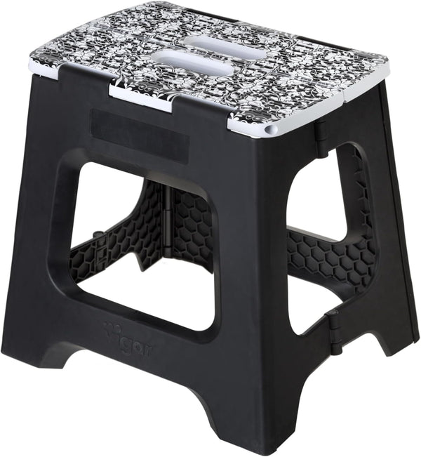 Vigar Compact Step Stool, Foldable 12-1/2-inch Non-Slip Stool for Adults up to 330 Pounds, Rococco Black