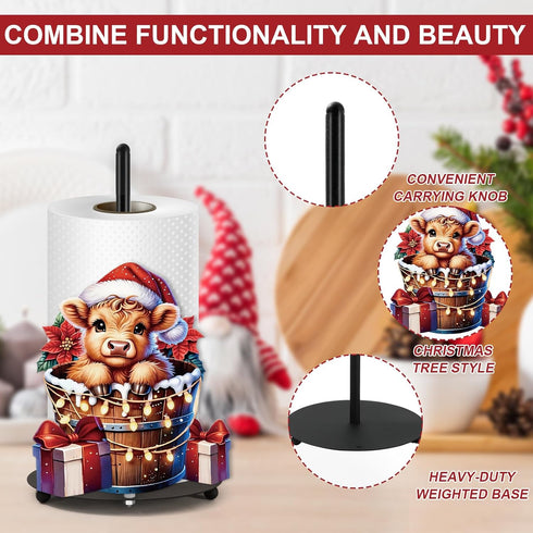 Countertop JarThenaAMCS Highland Cow Christmas Paper Towel Holder with Round Base Large Metal Xmas Bathroom Decor