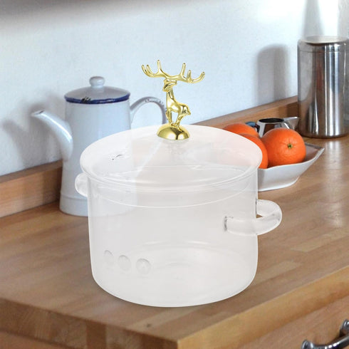Tofficu Borosilicate Clear Soup Pot with Lid, Christmas Elk Cooking Noodle Pot, Household Kitchen Pan