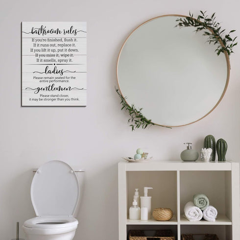Funny Bathroom Signs for Restroom Wall Art Decor, Rustic Wood Hanging Decor for Laundry Room, 13.8 x 10.6 Inch