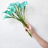 FiveSeasonStuff Real Touch Calla Lily Artificial Flowers Wedding Bridal Bouquet, 15 Calla Lilies (Marine Blue)