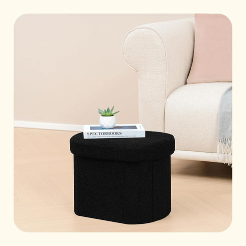 16.1"x12.2"x12.2" PINPLUS Storage Ottoman Boulce Tufted Oval Small Ottomans Bench Foot Rest with Storage (Black)