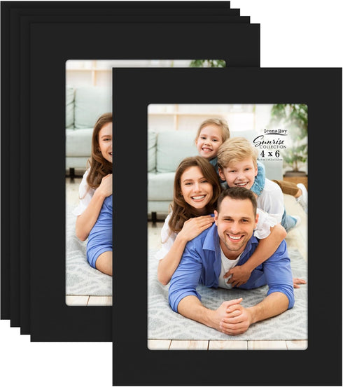 Icona Bay - 4x6 Picture Frames - Black, 5 Pack - Painted Solid One-Piece Wood Composite, Modern Farmhouse