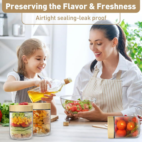 16oz 4 Pack,Overnight Overnight Oats jars Oats Containers with Bamboo Lids for Meal Prep,Wide mouth Mason Glass Salad