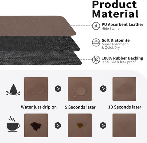 Coffee Mat - Coffee Bar Mat for Countertops | Coffee Bar Accessories Fit Under Coffee Maker Espresso Machine | Absorbent Hide Stain Rubber Backed Dish Drying Mat for Kitchen Counter