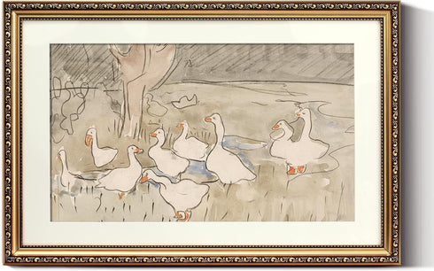 ARPEOTCY Vintage Gold Framed Large Wall Art, Farmhouse Nursery Duck Paintings, Canvas