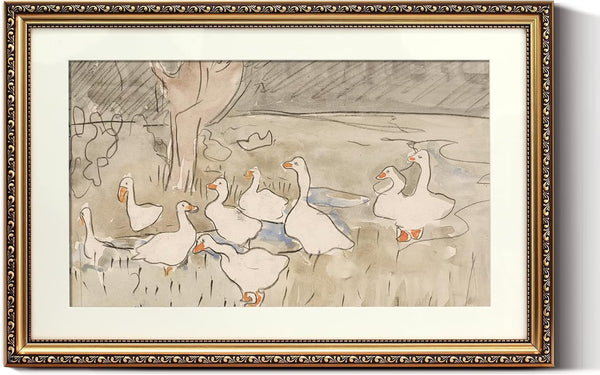 ARPEOTCY Vintage Gold Framed Large Wall Art, Farmhouse Nursery Duck Paintings, Canvas