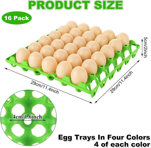 16 30 4 PCS Plastic Egg Tray Cell Egg Flats Crates Stackable Egg Cartons Reusable Carton, Hold Multiple Eggs, Great