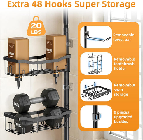 Tondid 6 2 47-122 Inch, Shower Caddy Corner, Tier Tension Pole Rod Bathroom Organizer Shelves, Adjustable Bathtub