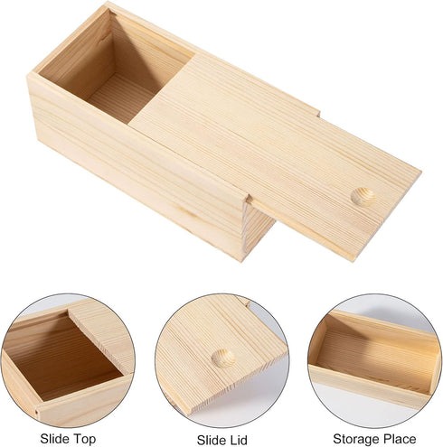 Unfinished Wooden Storage Box with Sliding Lid, Rustic Keepsake Box 7.8'' x 3.9'' x 3.1'' for Art Hobbies, DIY Lovers,