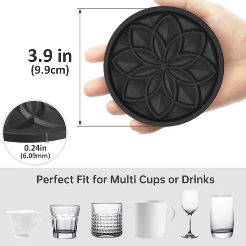 Set 6 HFHOME Silicone Coasters for Drinks - Pcs Cup Mat for Coffee Table, Desk, Bar - Home Decor Tabletop Protection