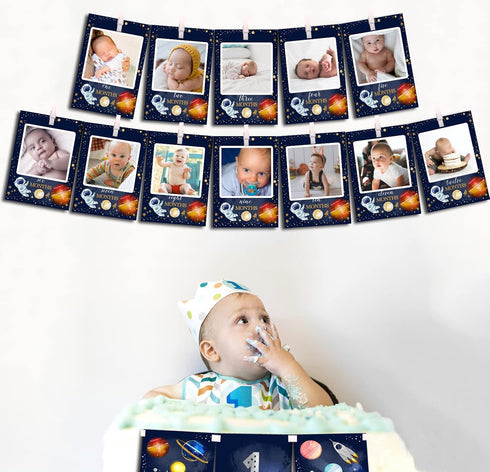 OZCZKZZ Space Photo Banner+Space High Chair Banner,First Birthday Decorations Picture Banner,Astros Birthday Party