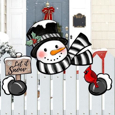 Winter Snowman Cardinal Fence Peeker Yard Garden Signs Let It Snow Red Bird Tree Topper Ornaments