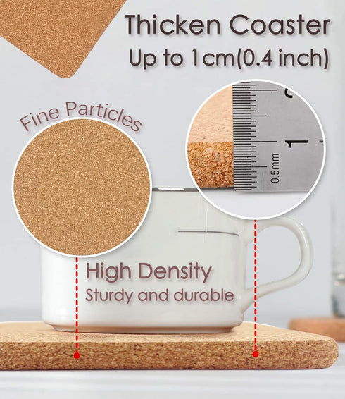 Cork Trivet, 4 Pcs High Density Thick Square Cork Hot Pads for Table & Countertop, 8 Inch Heat Resistant