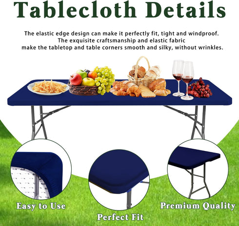 4 Pack 6 Blue,30" 72") Picnic Table Cover Elastic Fitted Tablecloths for Foot Rectangle Tables Waterproof Stretch