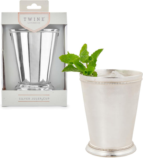 Twine Mint Julep Cup, Set of 1, 12 oz, Real Brass with Sterling Silver Plating Derby Cocktail Tumbler