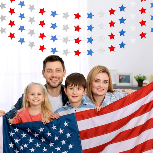 Frienda 44.3 ft Red Blue White Star Streamers, Patriotic 4th of July Decorations, 3 Pack Star Garland