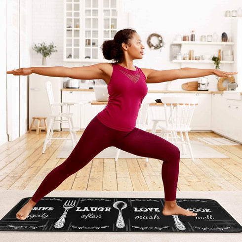 Set 2 17"x47"+17"x30" Black Kitchen Rug PCS | Non-Slip Waterproof Stain-Resistant Floor Mats | Farmhouse Style Mats